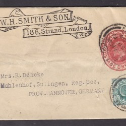 London WH Smith 1d stationery wrapper + ½d 1904