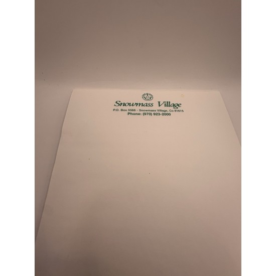 Snowmass Village Colorado Memo Pad Ski Resort Stationery Paper