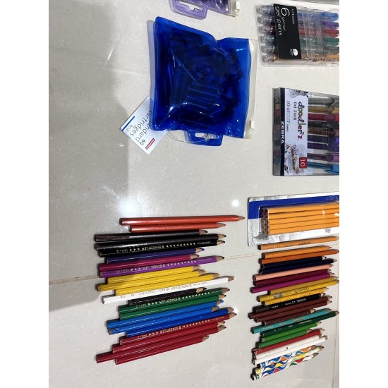 stationery job lot bundle highlighters coloured pencils gel pens ink cartridges