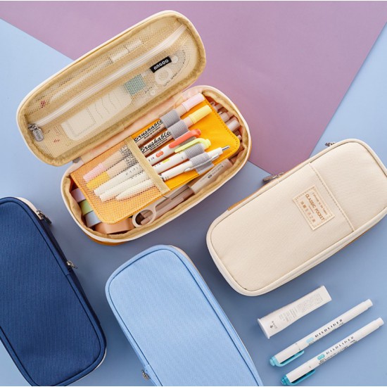 Student Canvas Large Capacity Pencil Case School Zipper Stationery Storage Bags